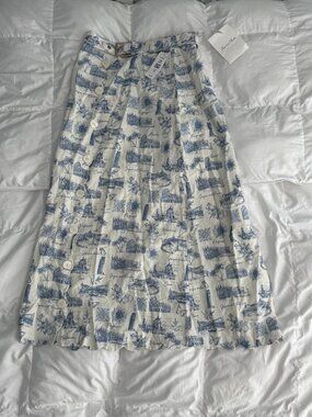 Blue & White Printed Midi Skirt
